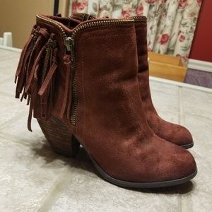 Rust Colored Fringe Detail Ankle Boots